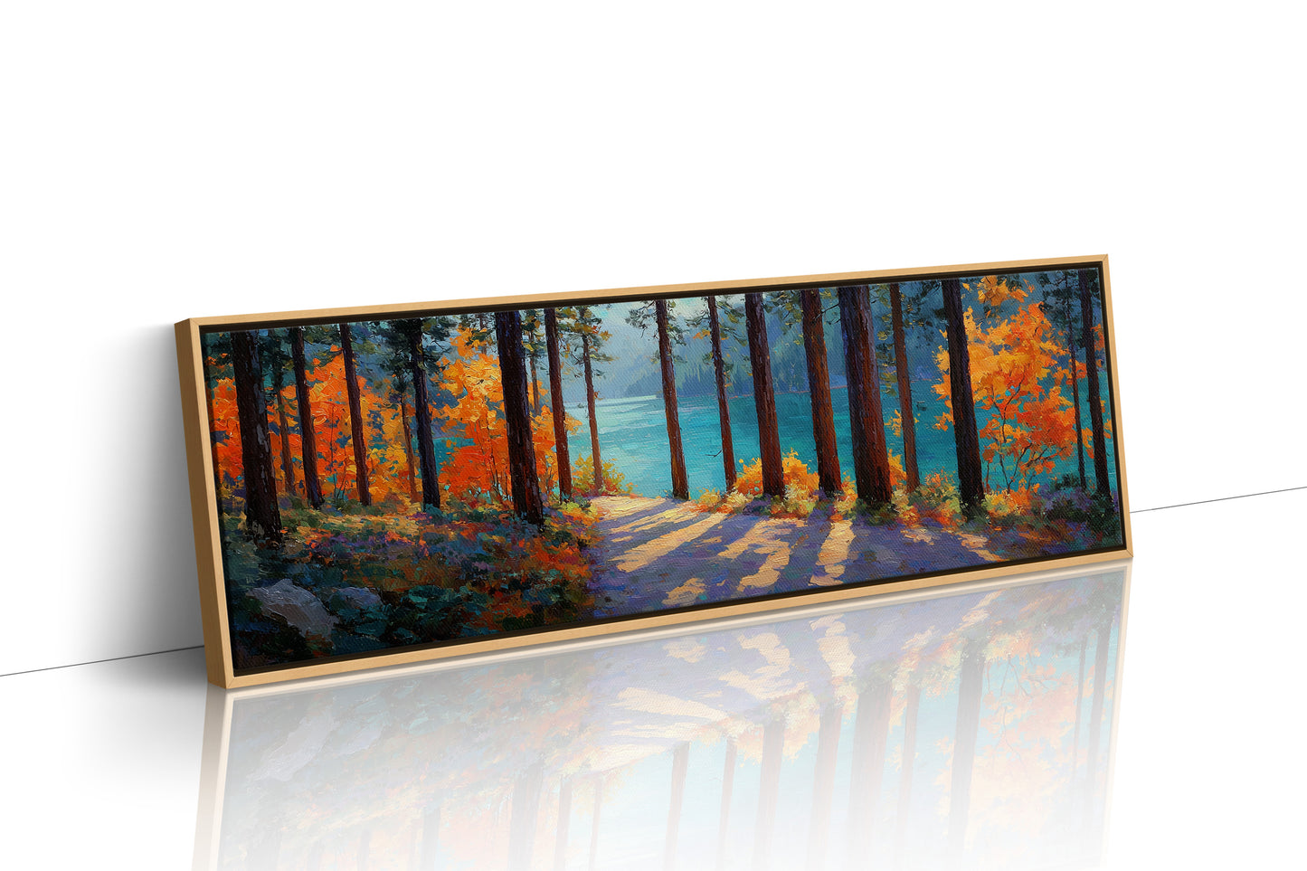 Autumn Forest Path Overlooking Turquoise Lake