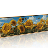 Sunflowers Beneath a Carved Sky