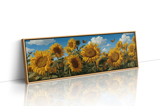 Sunflowers Beneath a Carved Sky