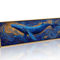 Majestic Blue Whale in Golden Ocean Swirl