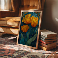 Three Tulips in a Tiled Dream
