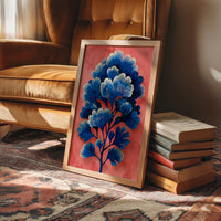 Blue Blooms on a Coral Wall