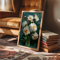 White Peonies in a Glass at Dusk