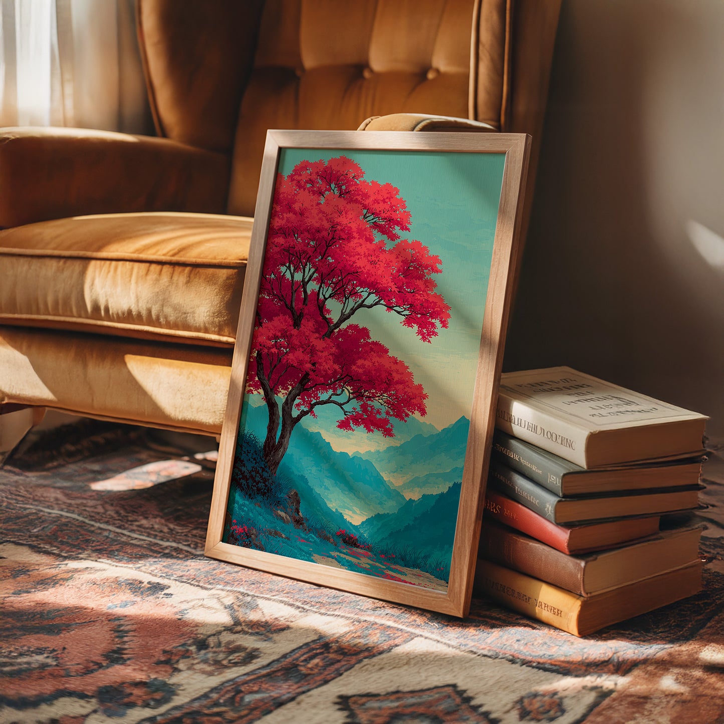 Red Tree, Blue Mountains, Still Morning