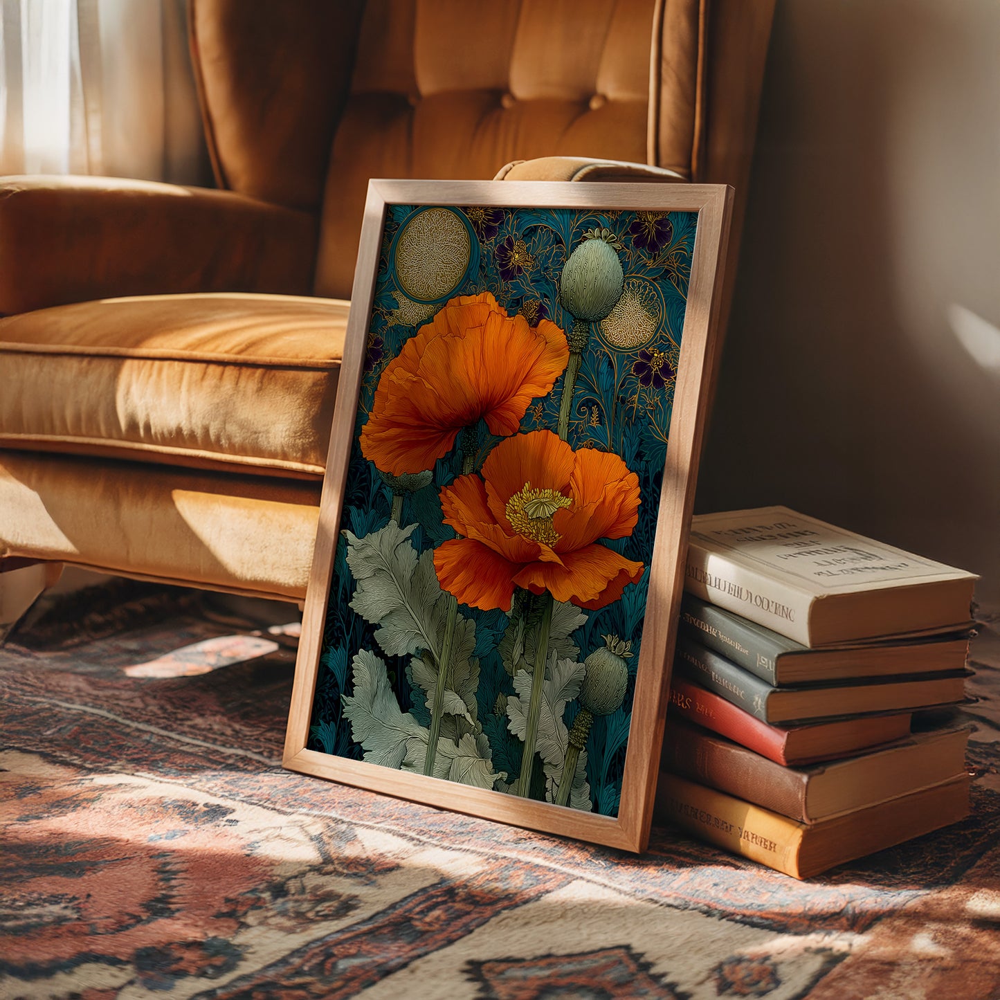 Poppies Under a Gold Moon