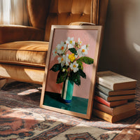White Flowers Against a Pink Wall