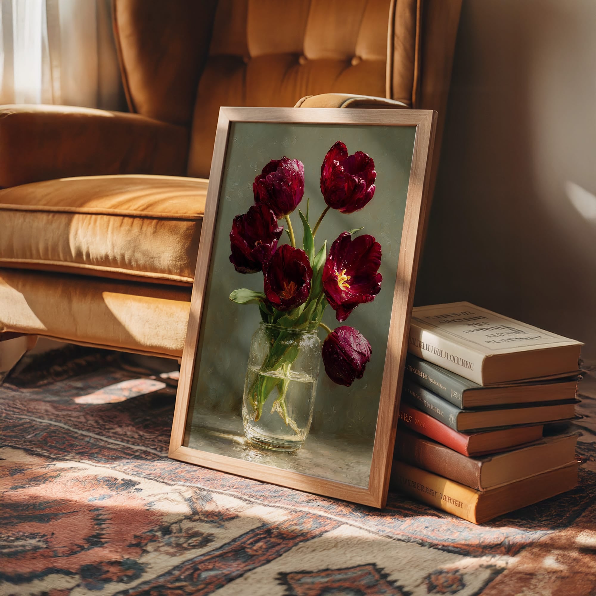 Still Life With Burgundy Tulips