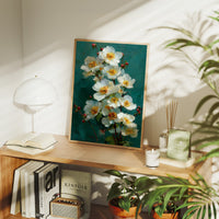 White Blooms Against Teal