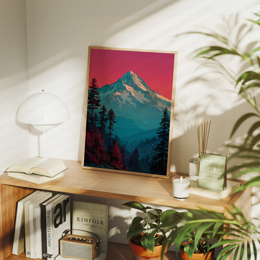 Crimson Sky Over Teal Peak