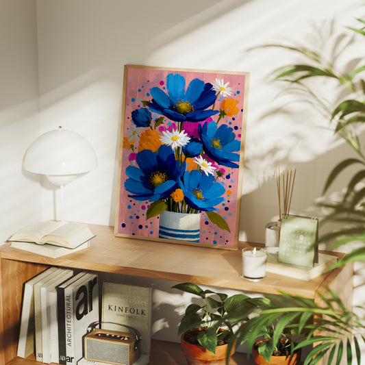 Cobalt Blooms in a Striped Vase