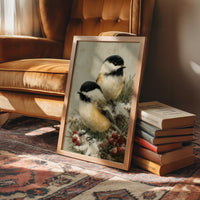 Two Chickadees in Snow
