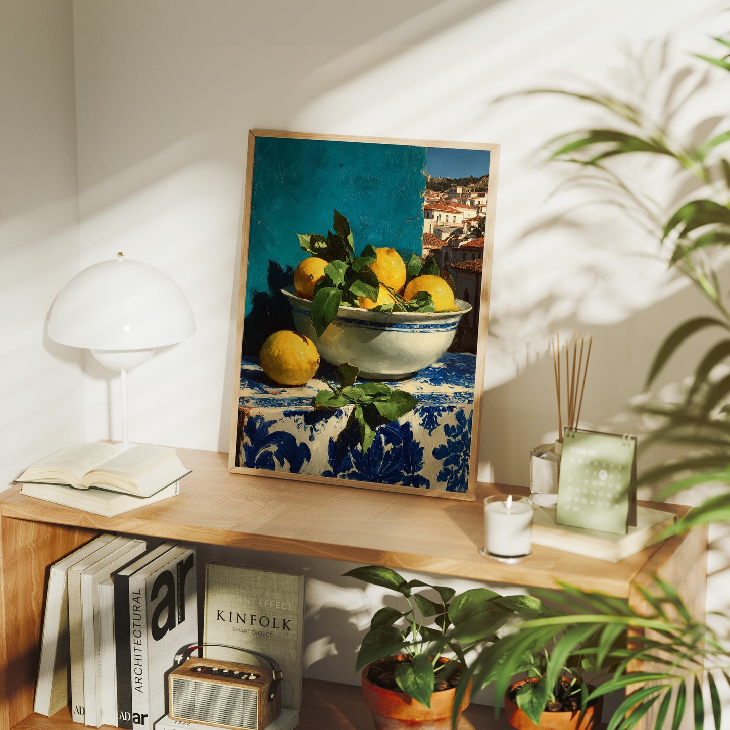 Lemons on Blue Tile