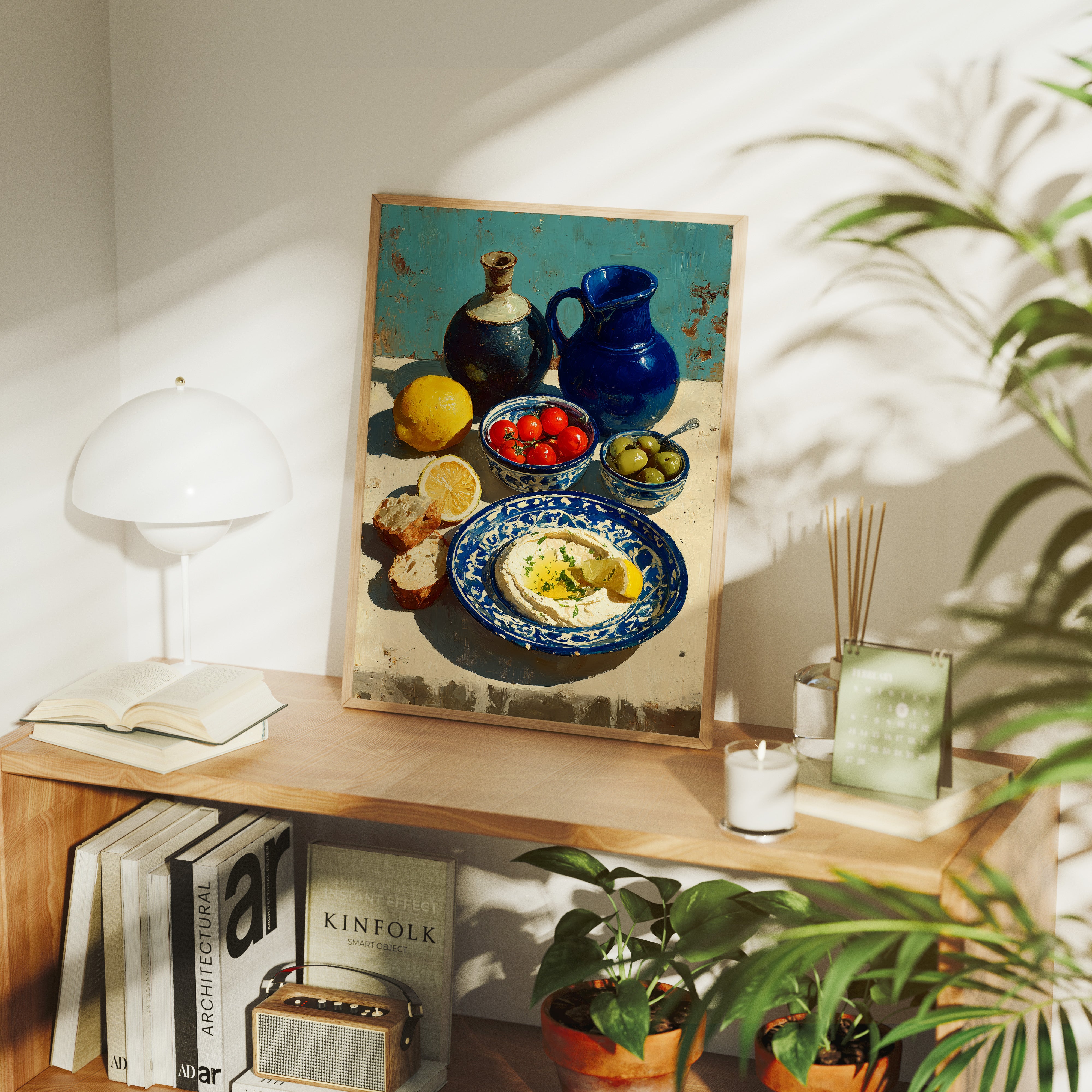 Hummus and Blue Pottery