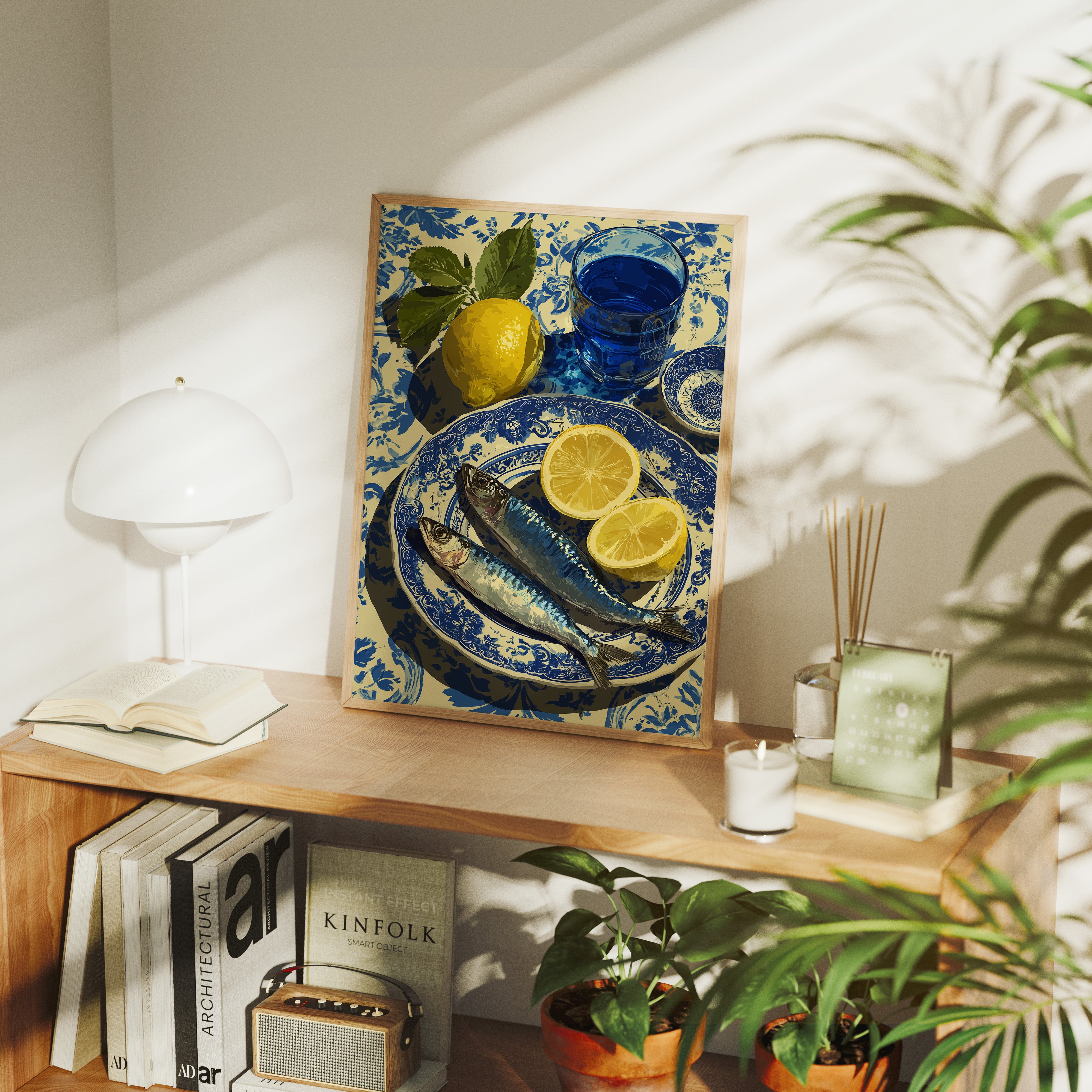 Sardines and Lemon on Blue Delft