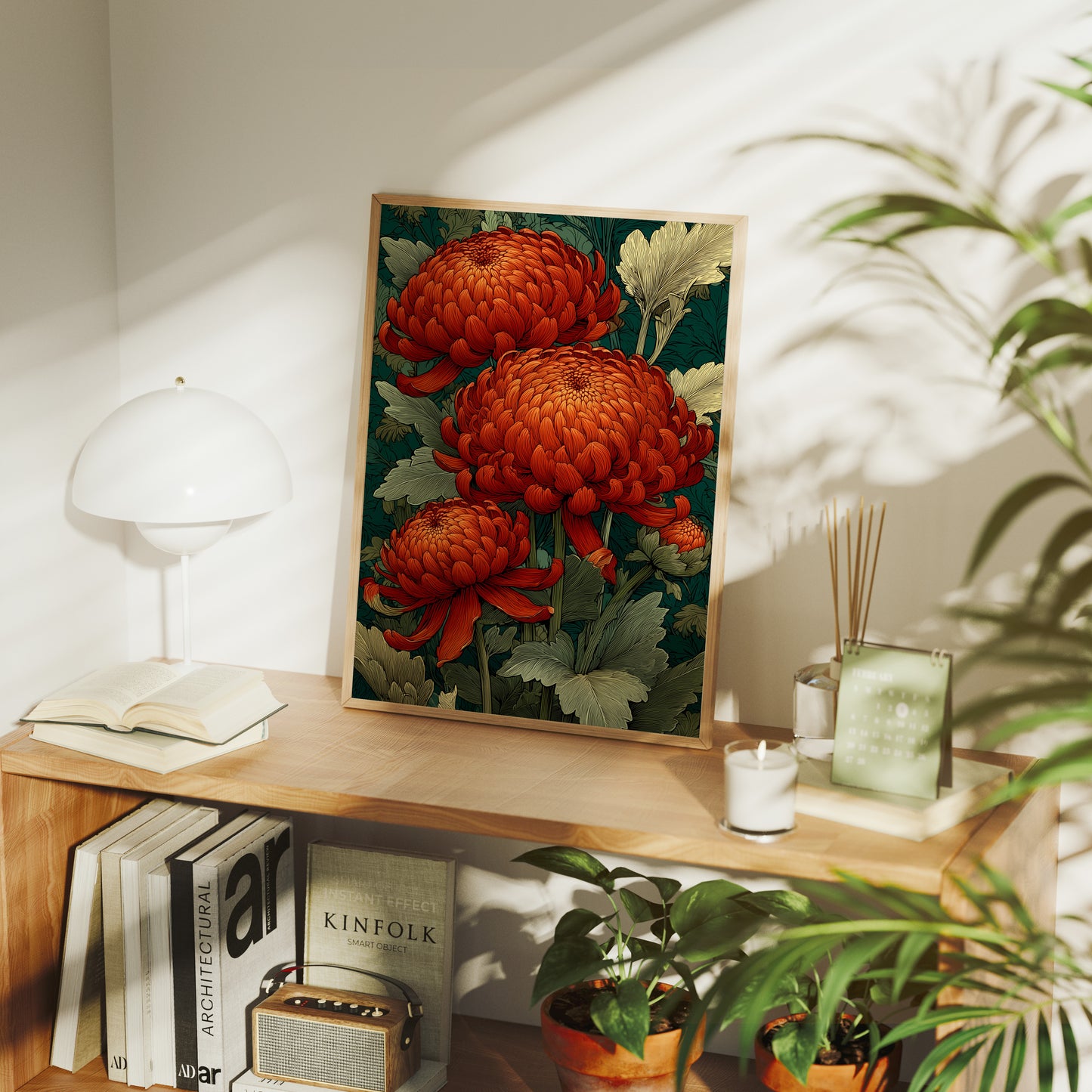 Chrysanthemums in Deep Jade