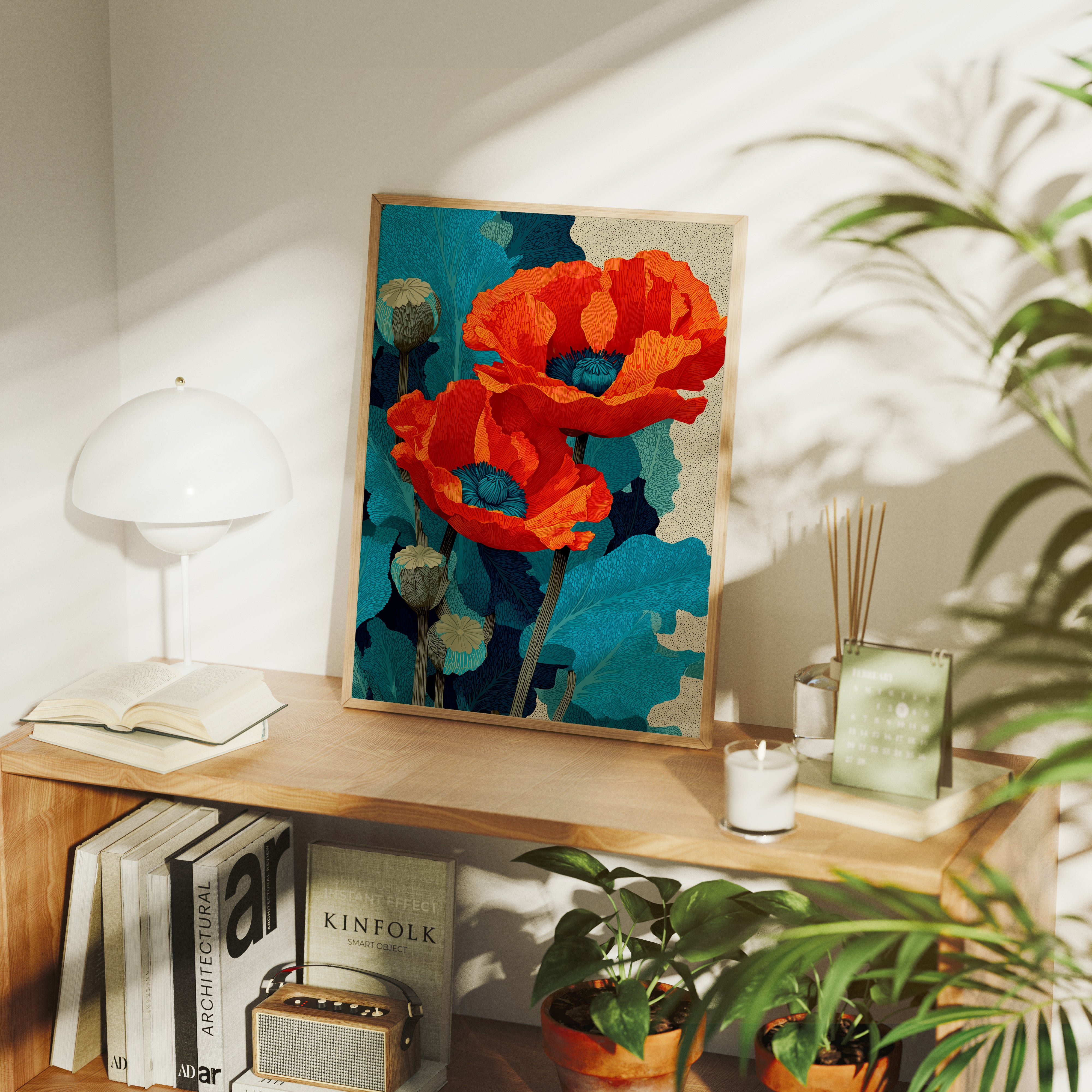 Poppies on Teal and Dust