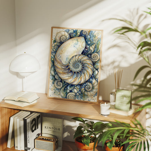 Nautilus Spiral: Watercolor Shell Study