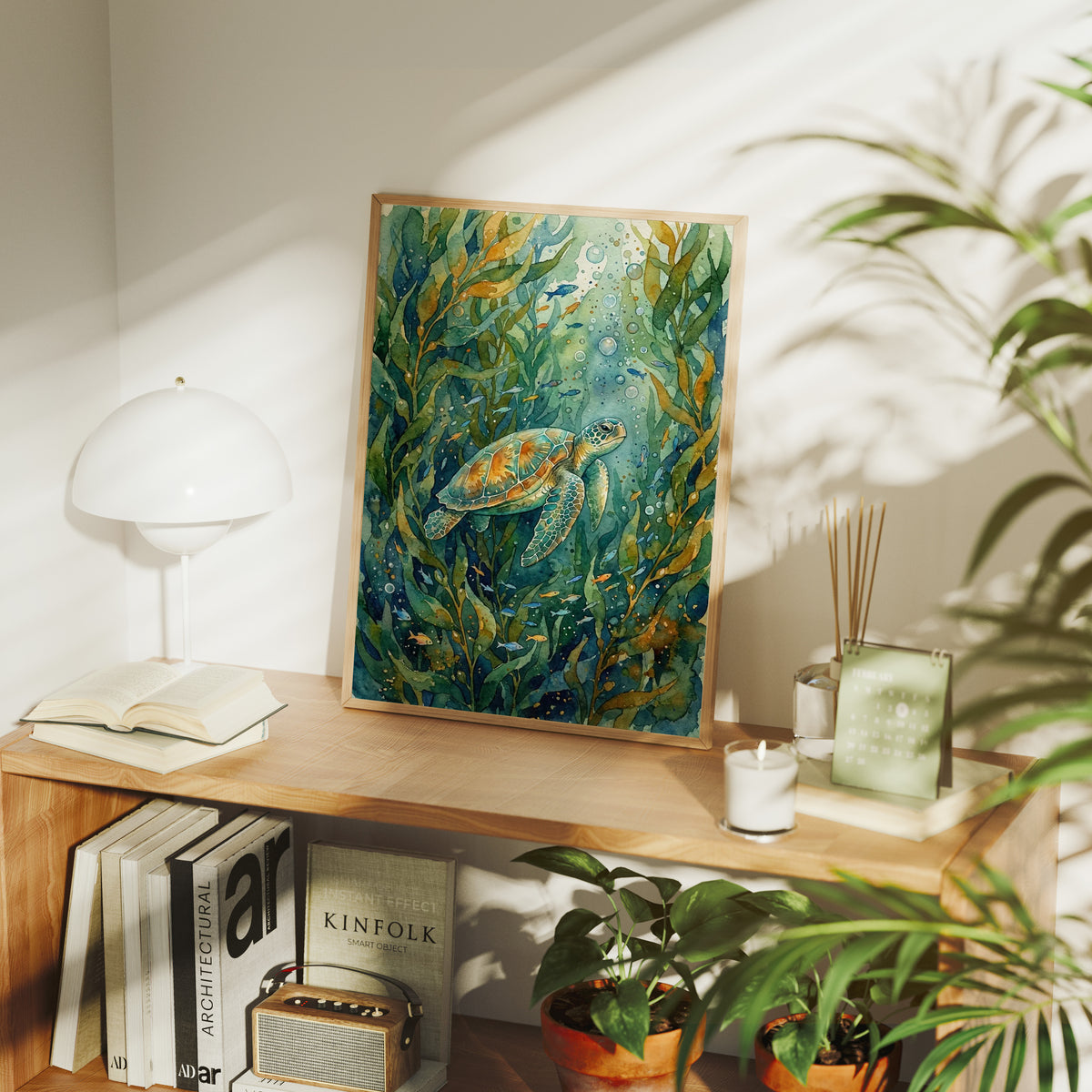 Kelp Forest Wanderer: Watercolor Sea Turtle