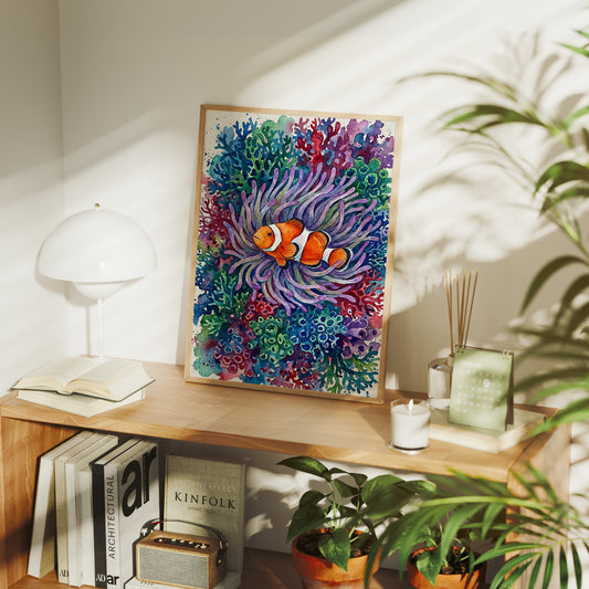 Anemone's Embrace: Watercolor Clownfish Portrait