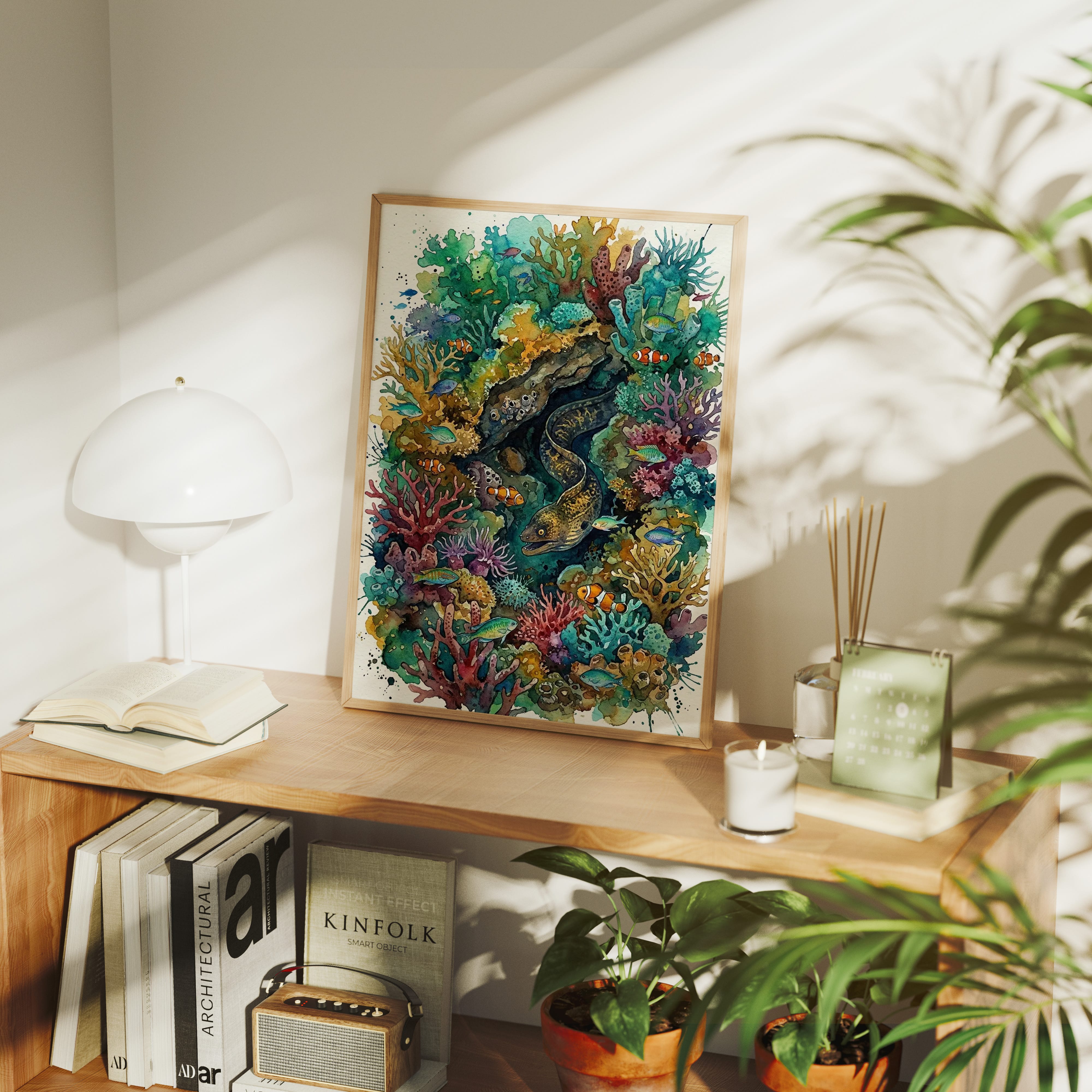Reef Hideaway: Watercolor Moray Eel Study