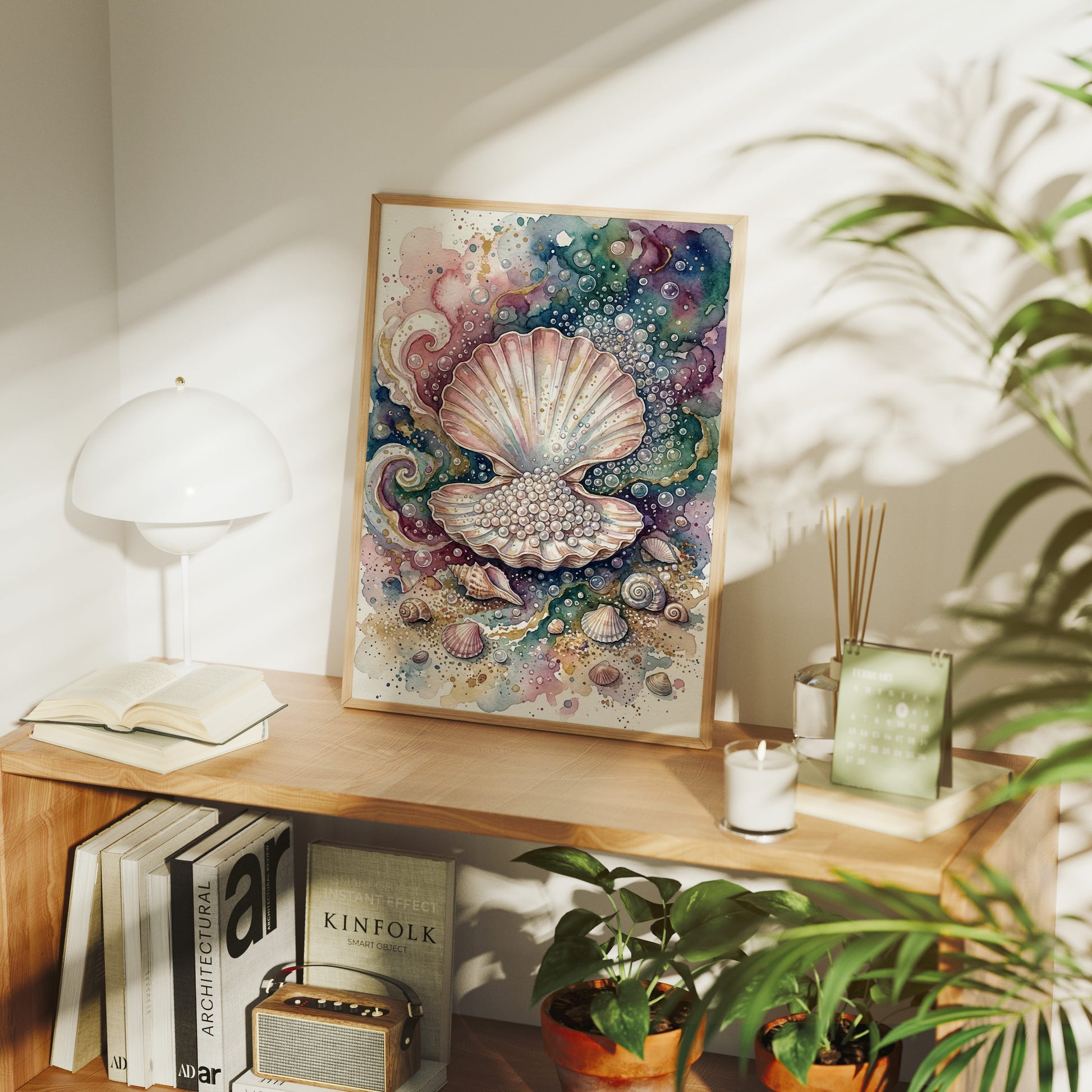 Pearl Cache: Watercolor Scallop Shell Study