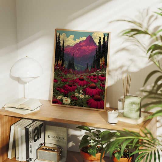 Alpenglow Meadow: Retro National Park Poster