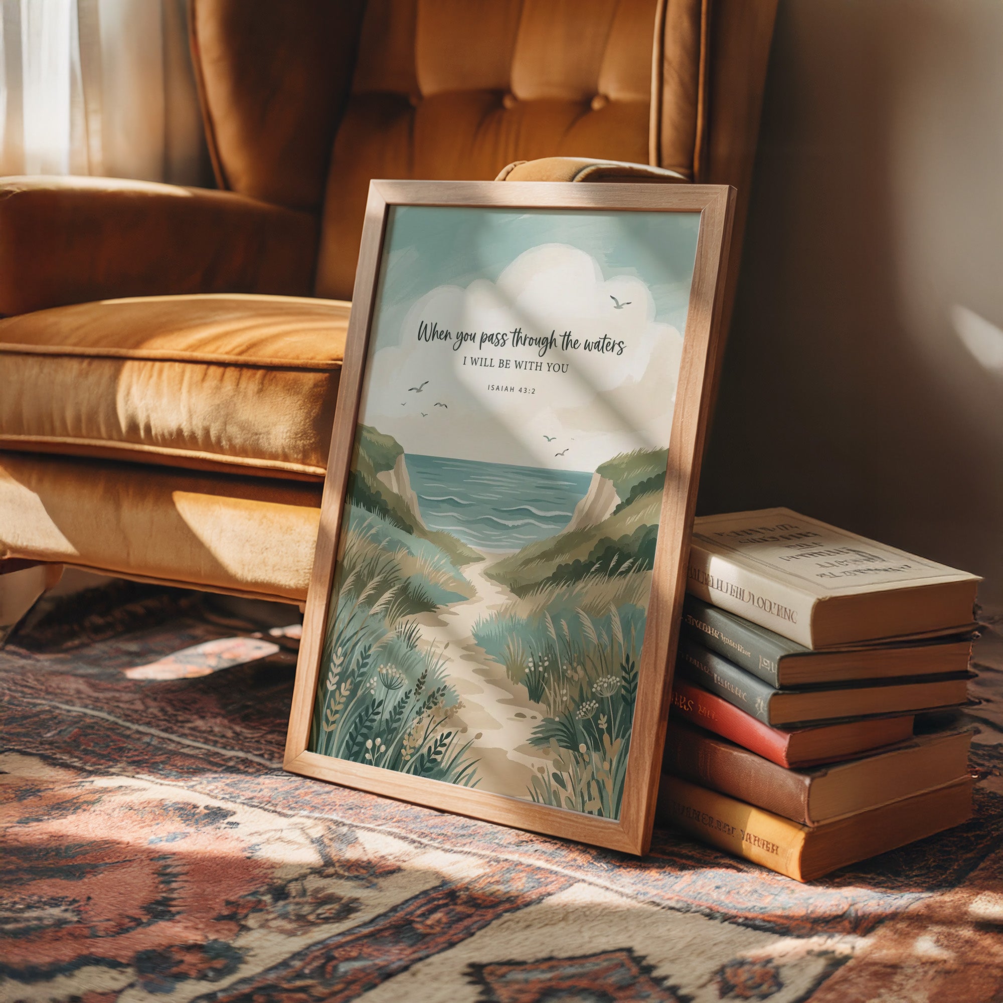 Through the Waters: Coastal Path Scripture Print
