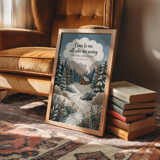 Come to Me, All Who Are Weary: Snowy Forest Cabin