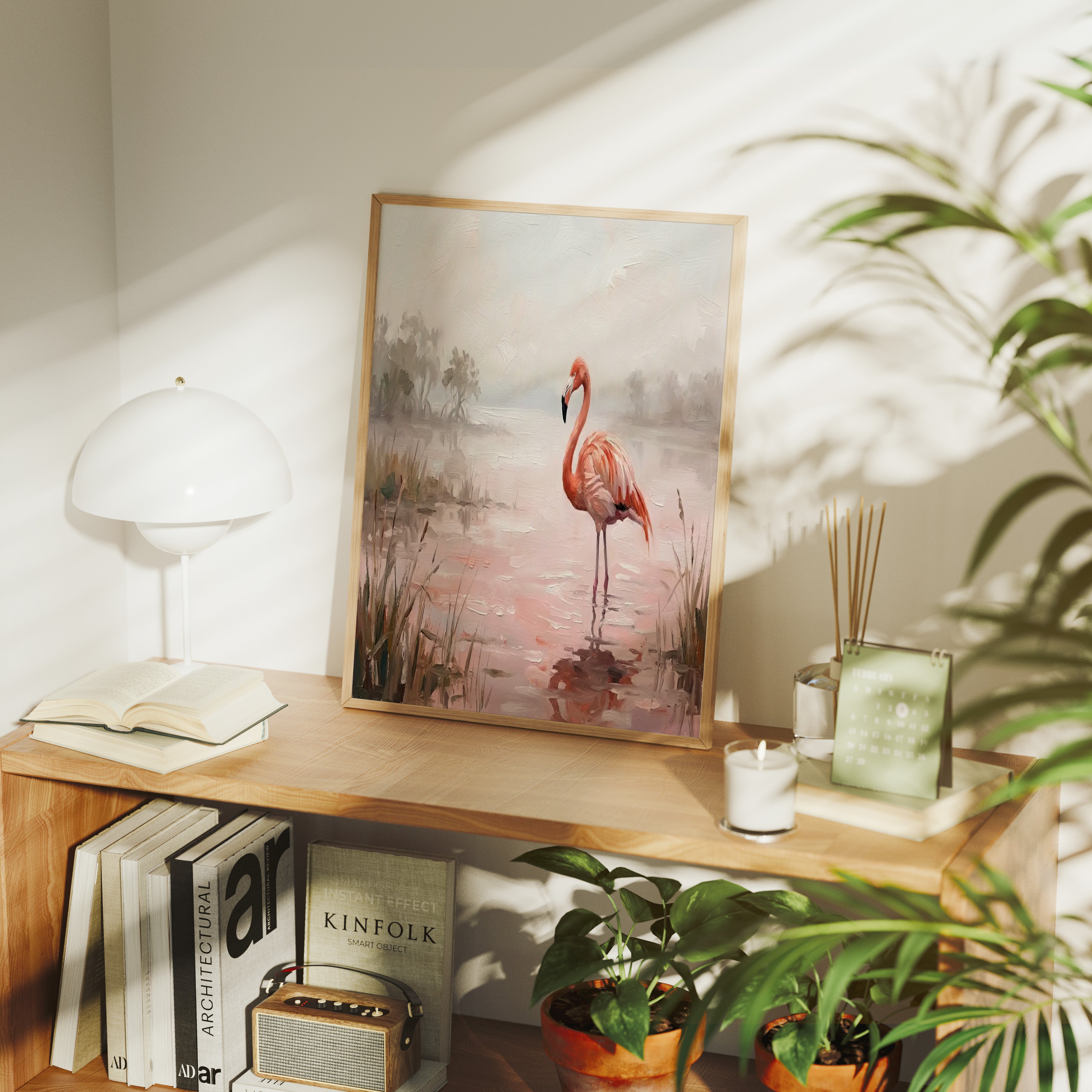 Flamingo in Rose-Tinted Water