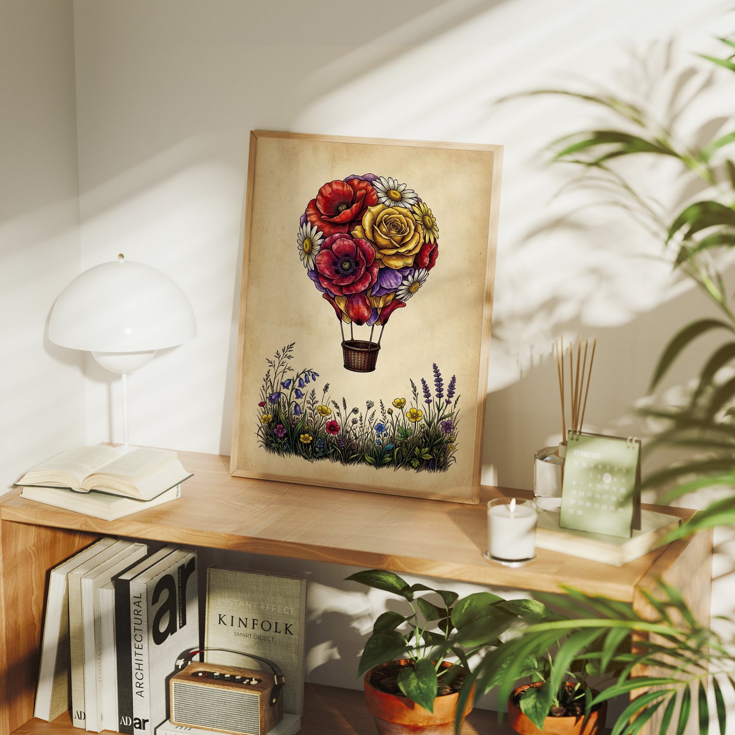 Floral Balloon Over Wildflowers