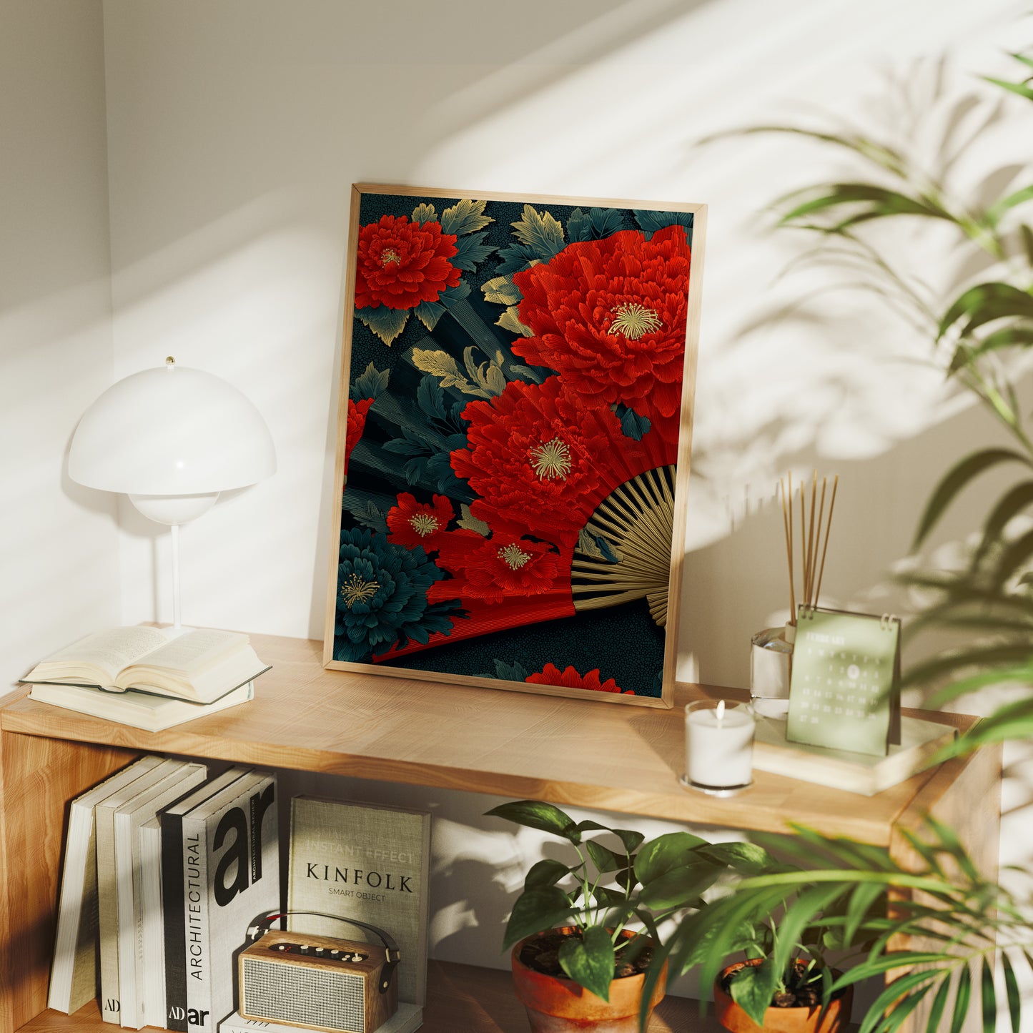 Peonies on a Painted Fan