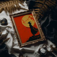 Silhouette Beneath the Amber Moon