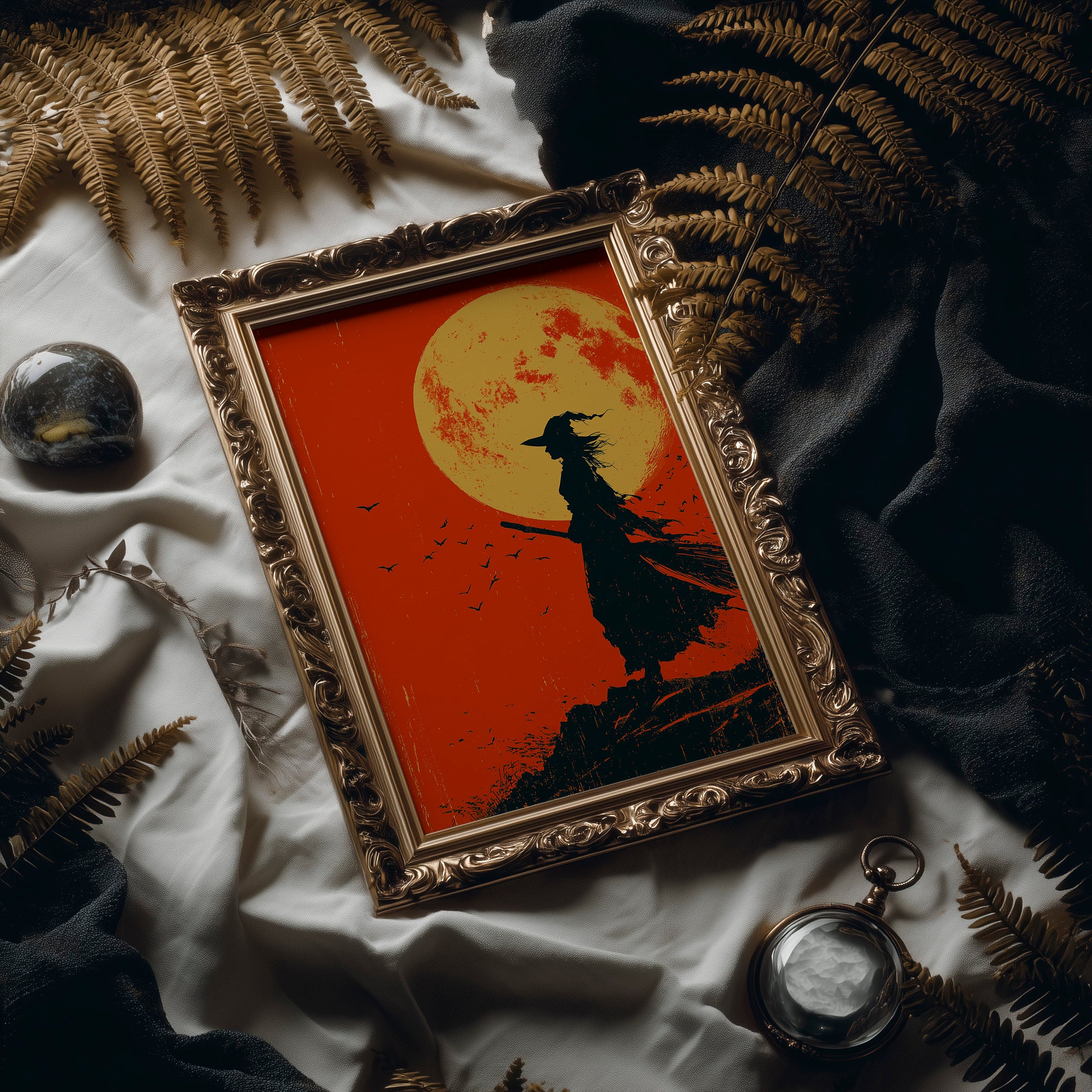 Silhouette Beneath the Amber Moon