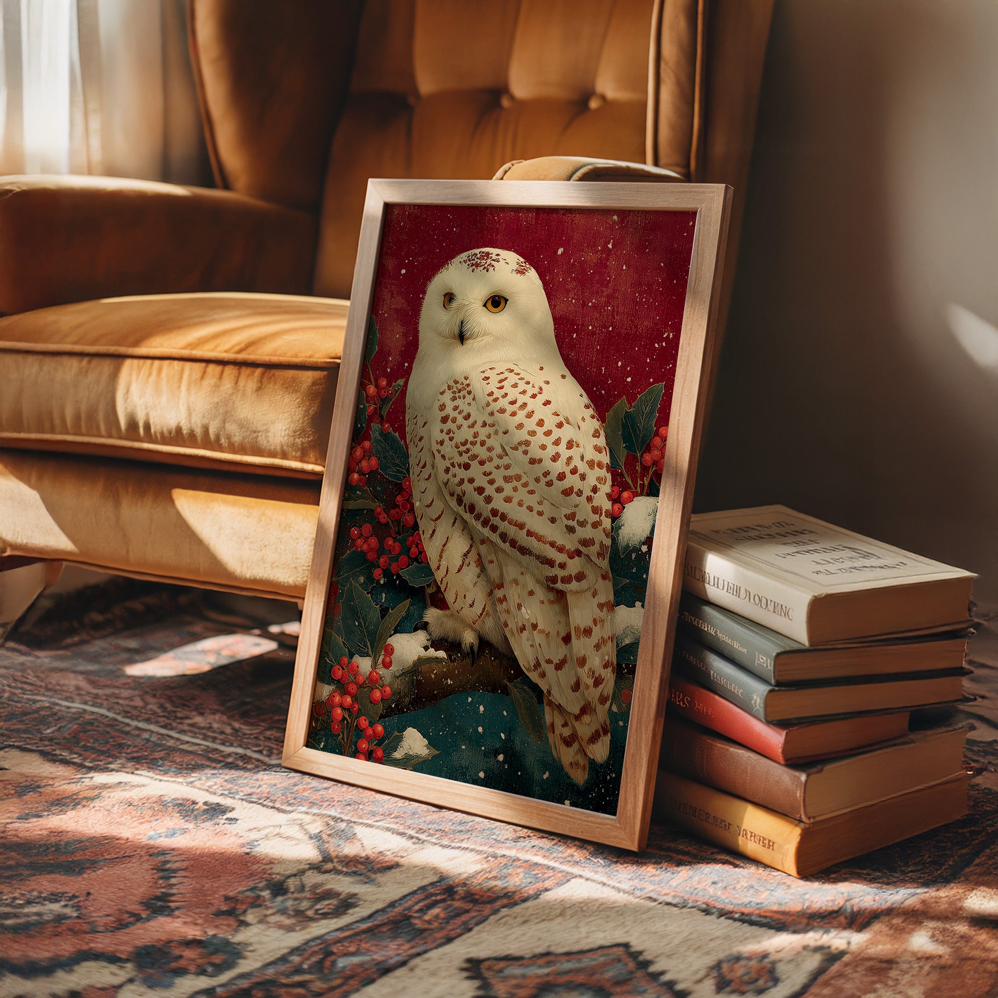 Snowy Owl in Winter Red