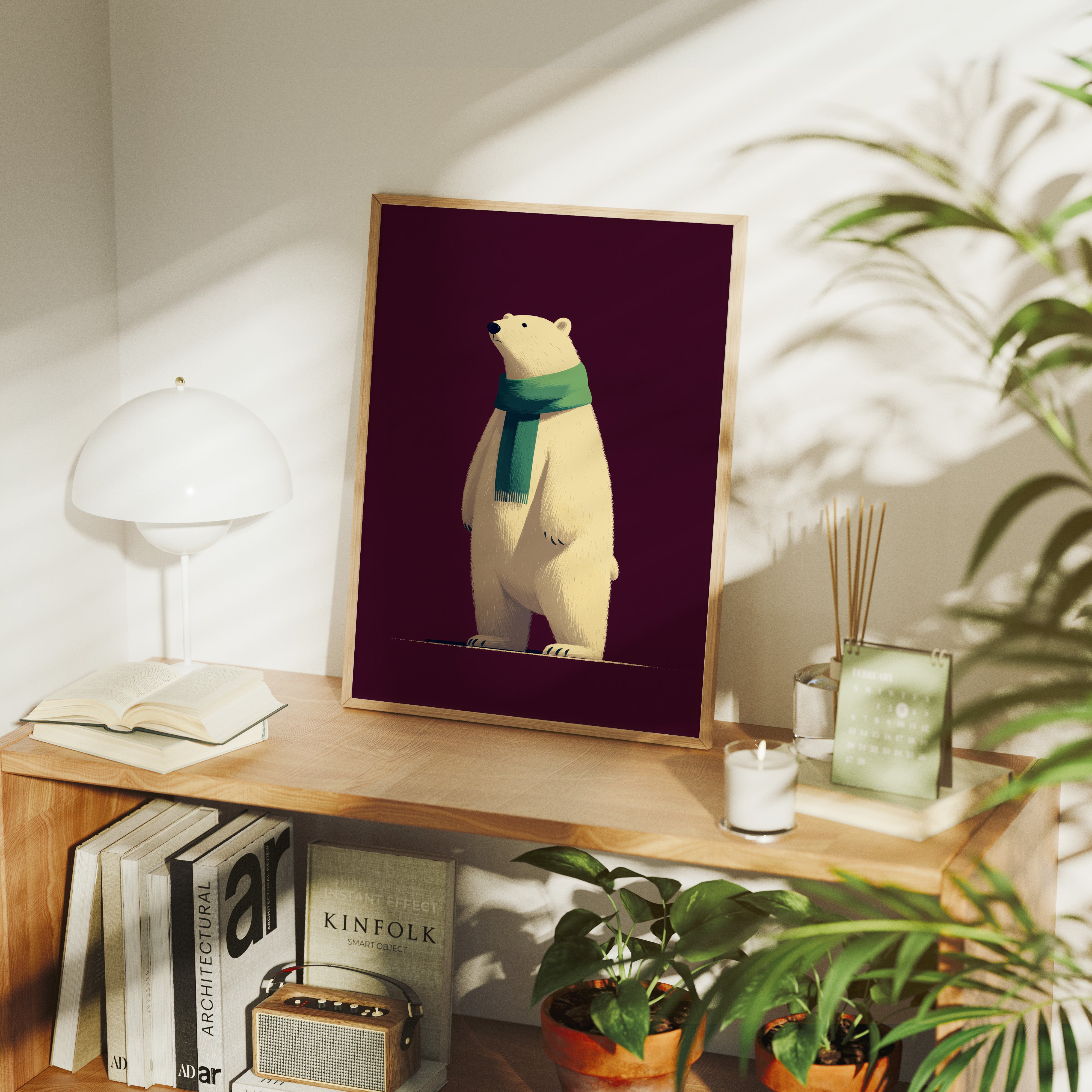 Polar Bear in Green Scarf