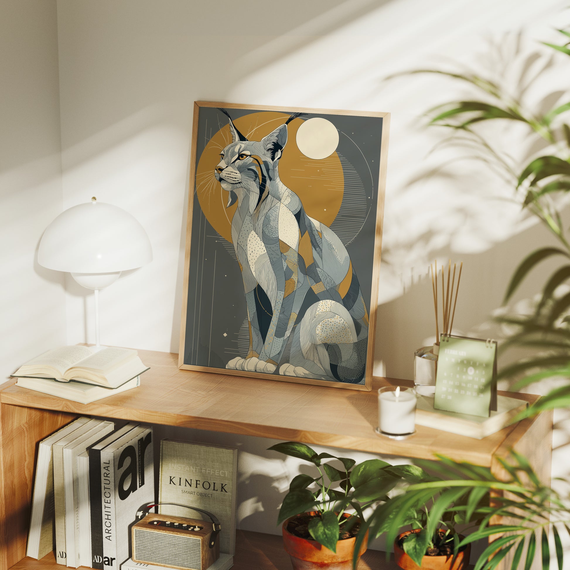 Lynx Under Golden Moon