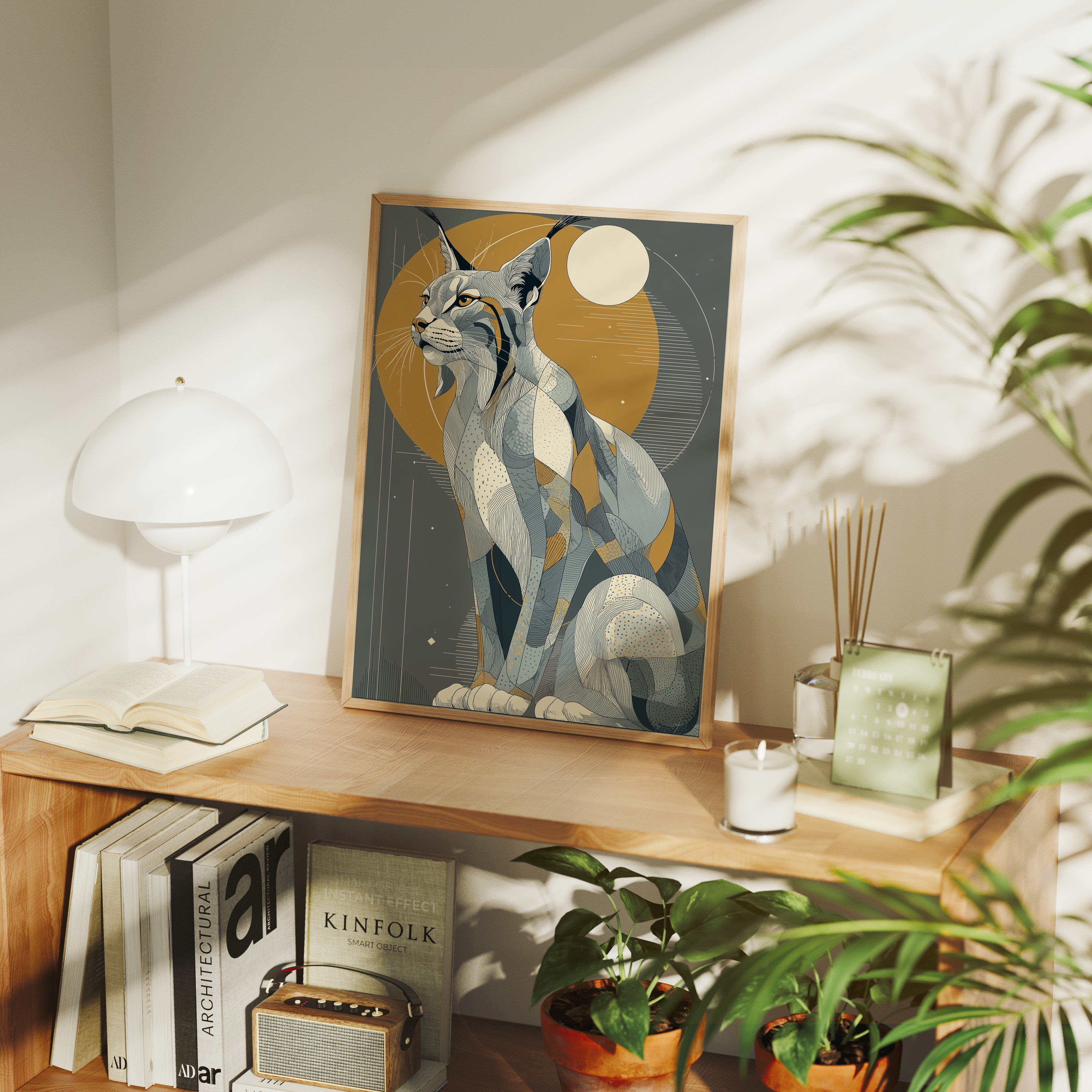 Lynx Under Golden Moon