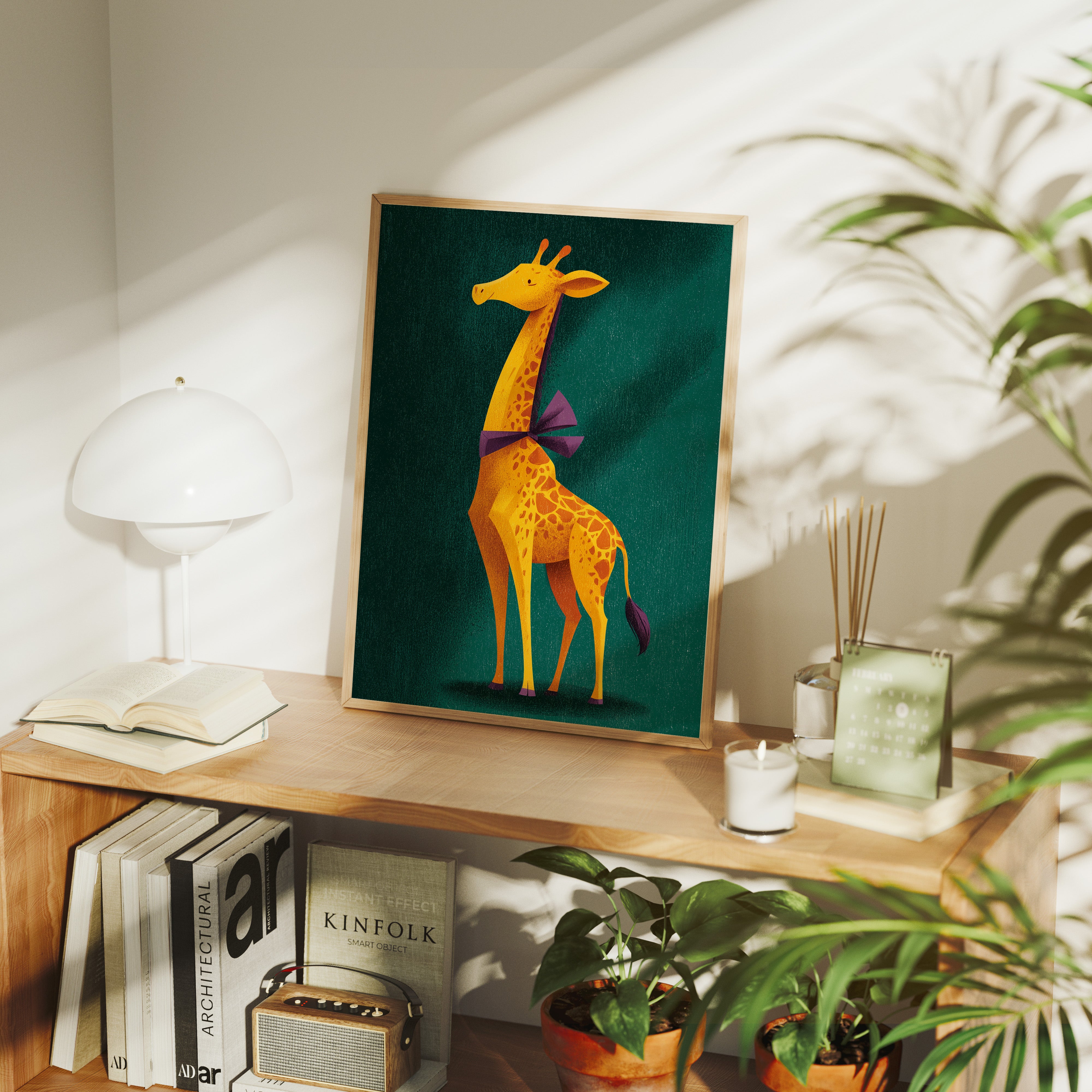 Giraffe in Purple Bow