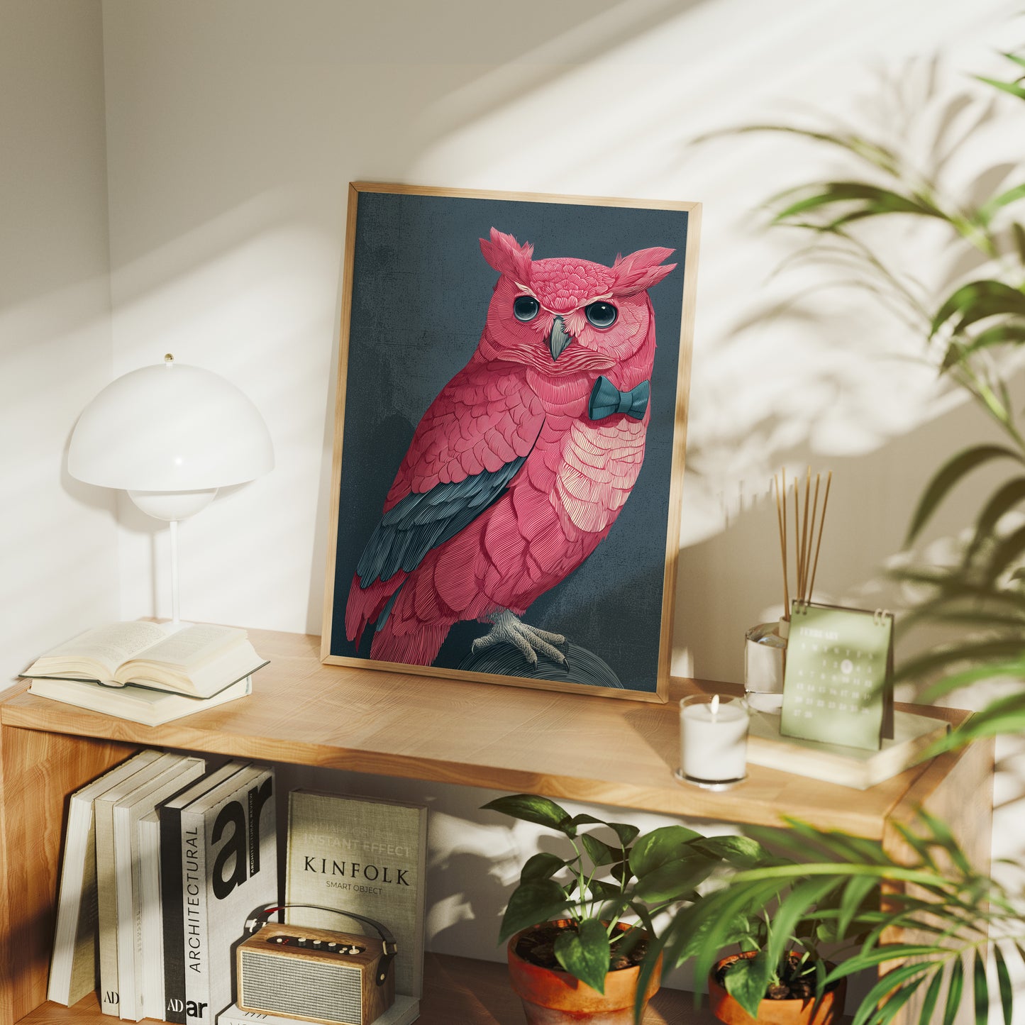 Pink Owl, Dapper in Blue