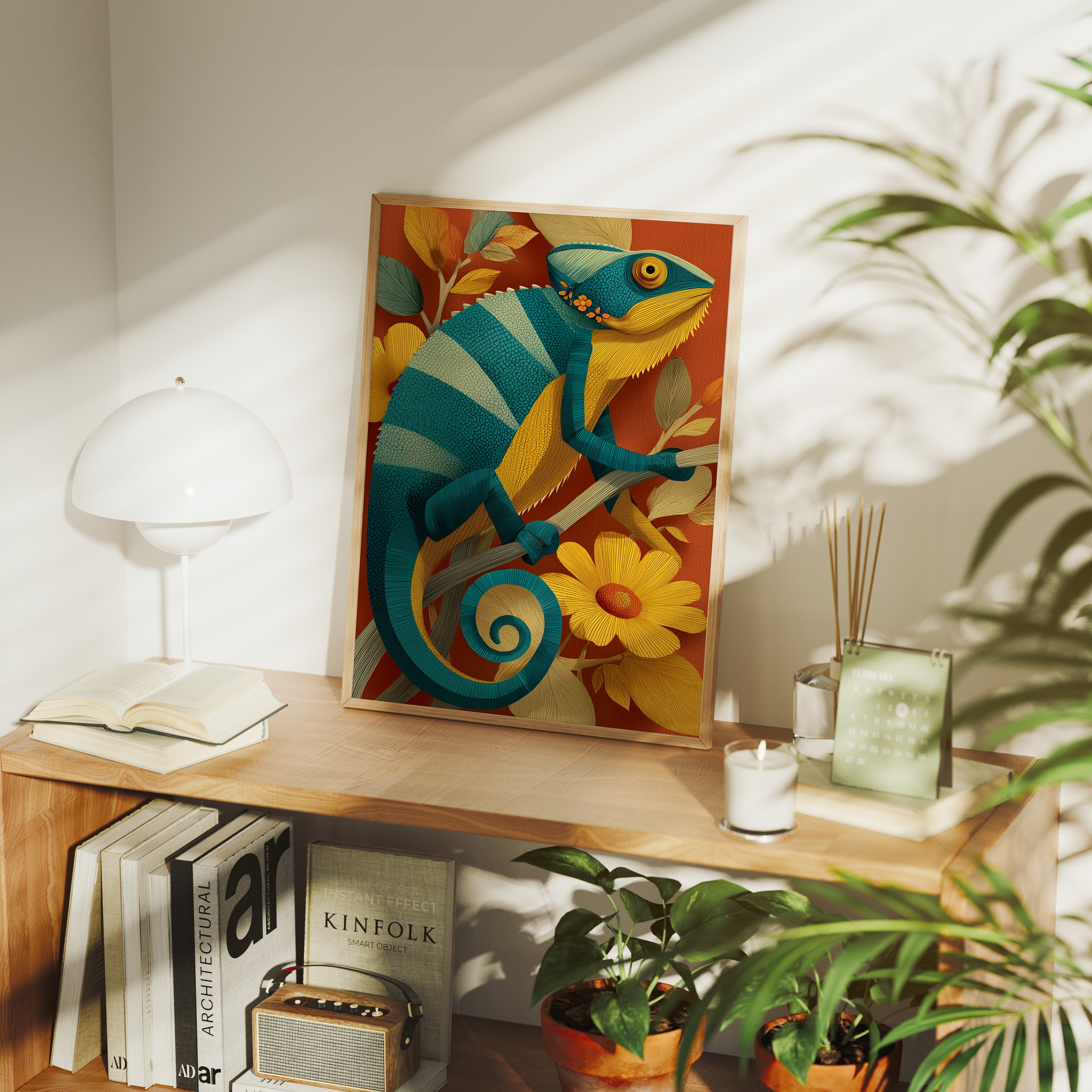 Chameleon Among the Daisies