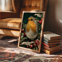 Robin in the Holly Snow