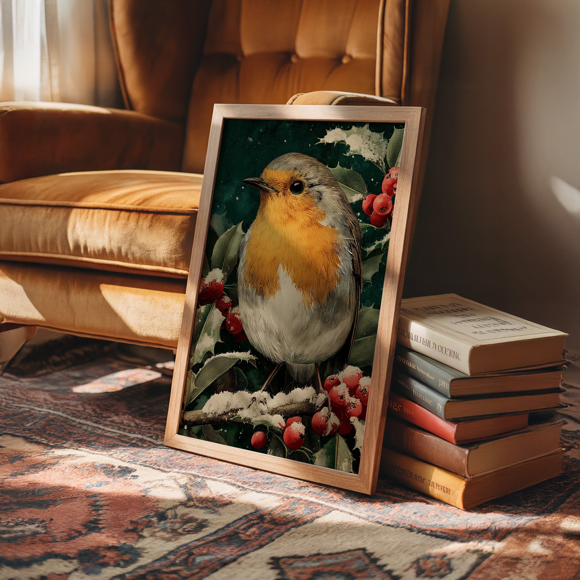 Robin in the Holly Snow