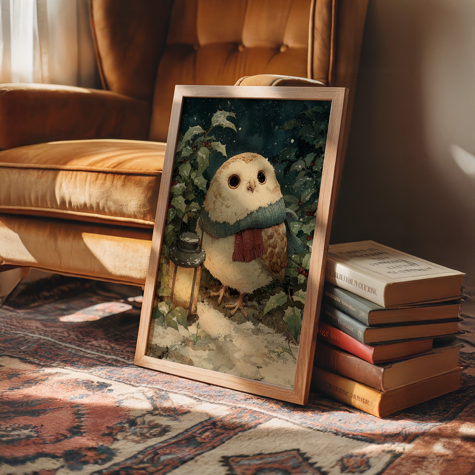 Owl with Lantern, Winter Night