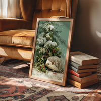 Hedgehog Beneath Snowy Pine