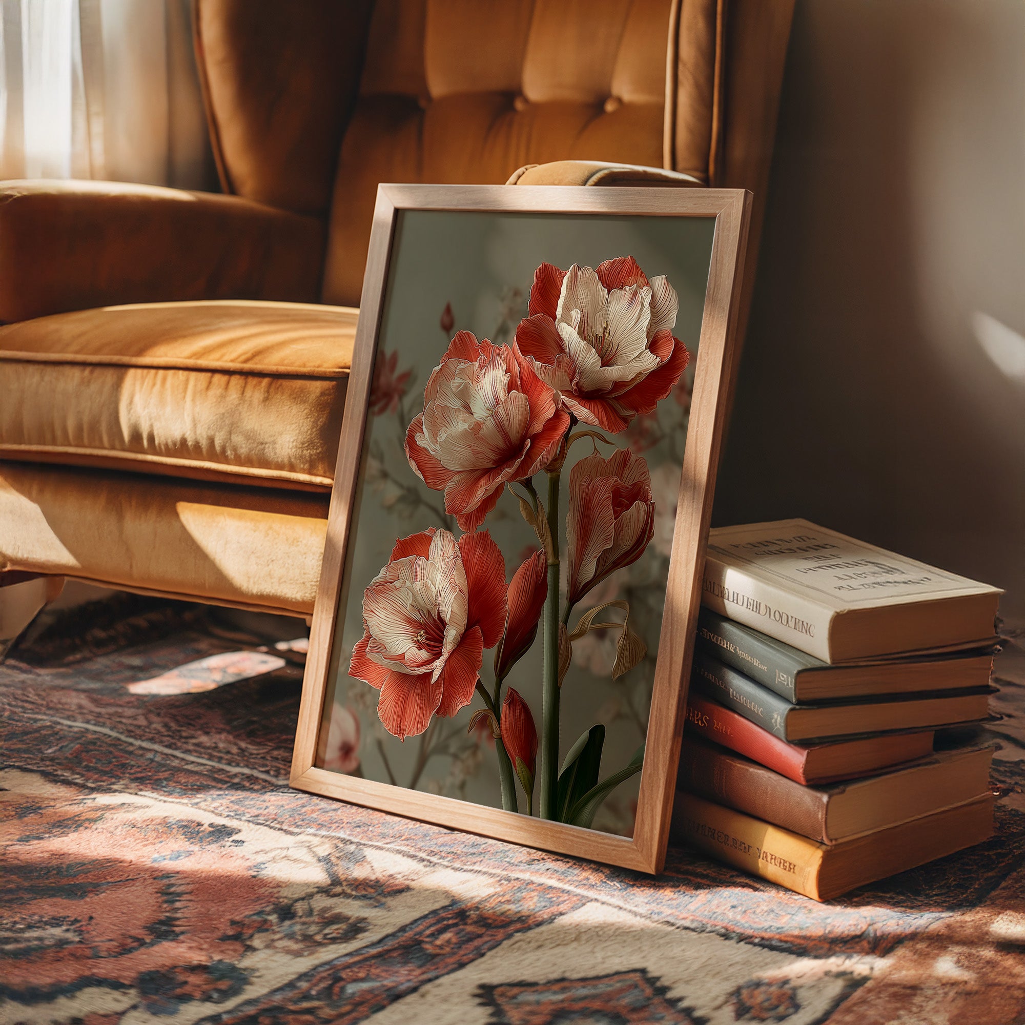Amaryllis in Coral and Cream