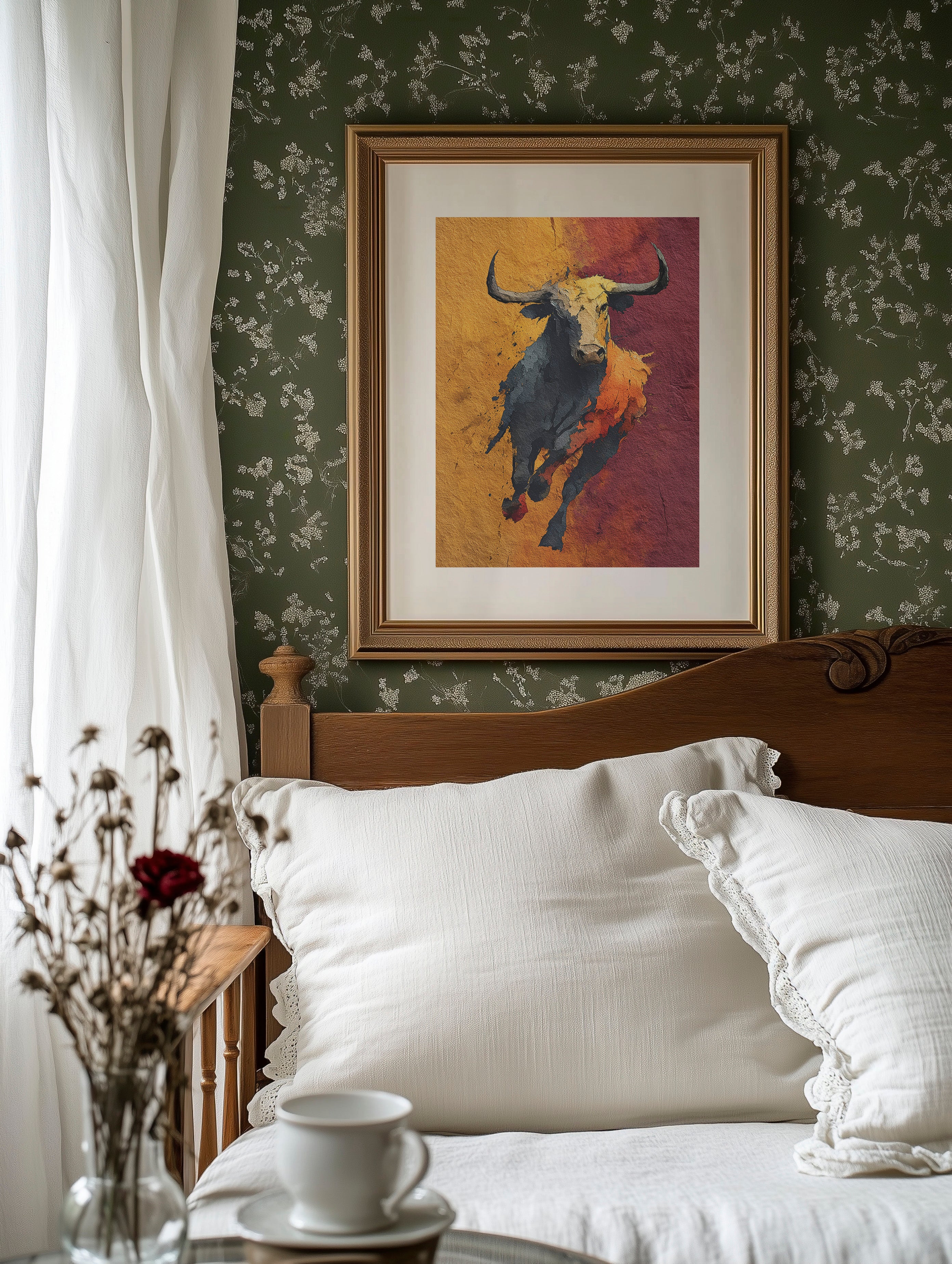 Longhorn Charging, Gold and Wine