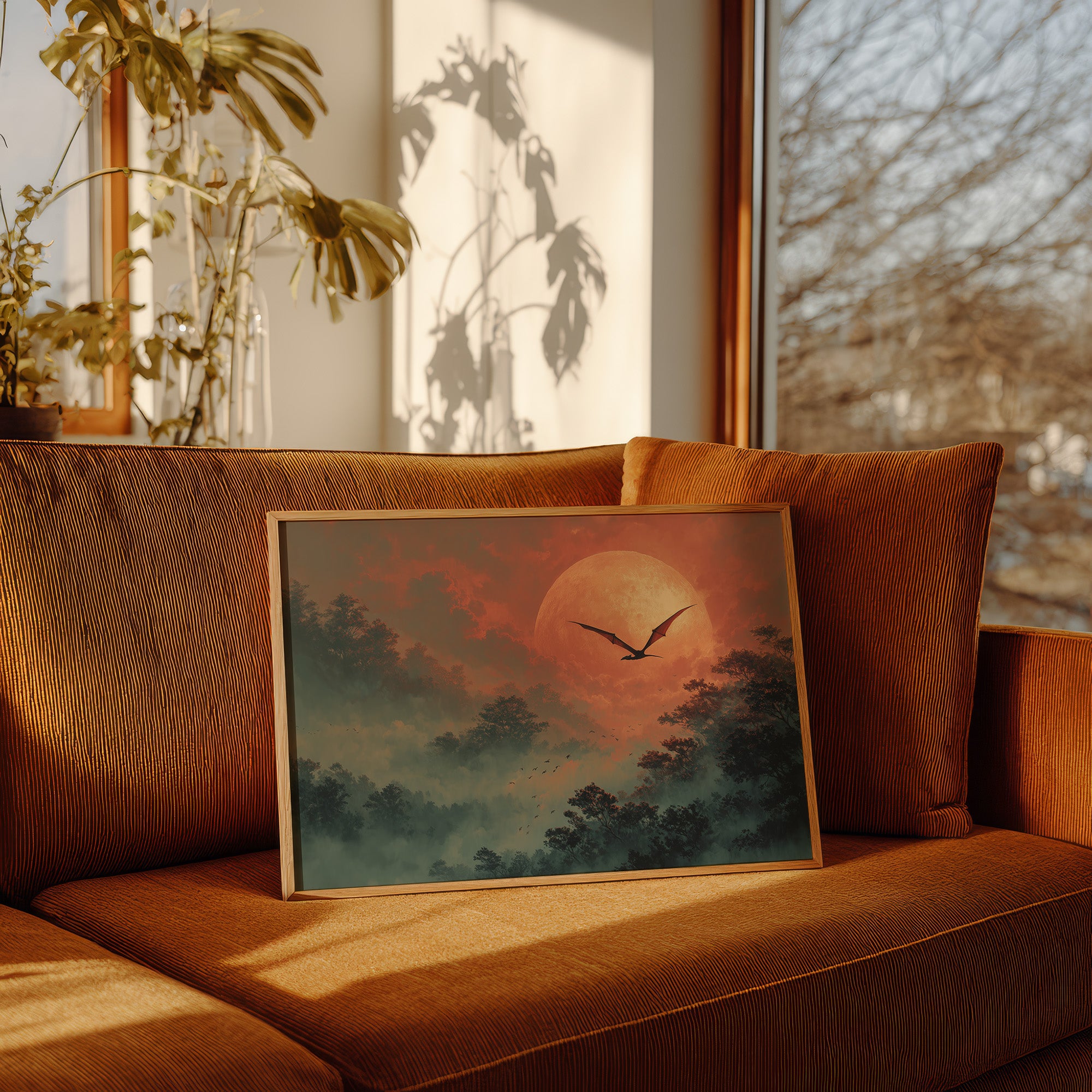 Pterodactyl Soaring Past a Blood Moon