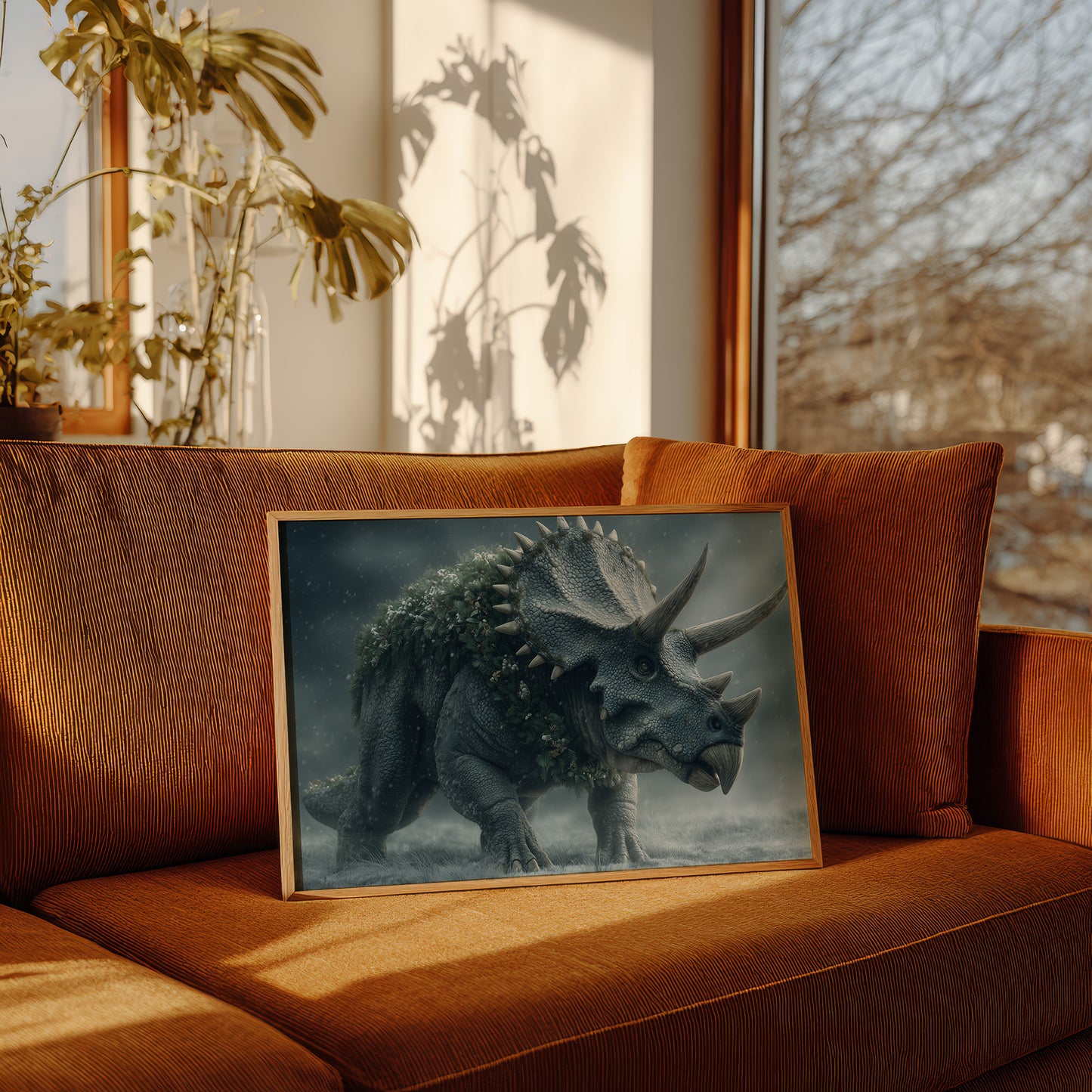 Triceratops in a Winter Wreath