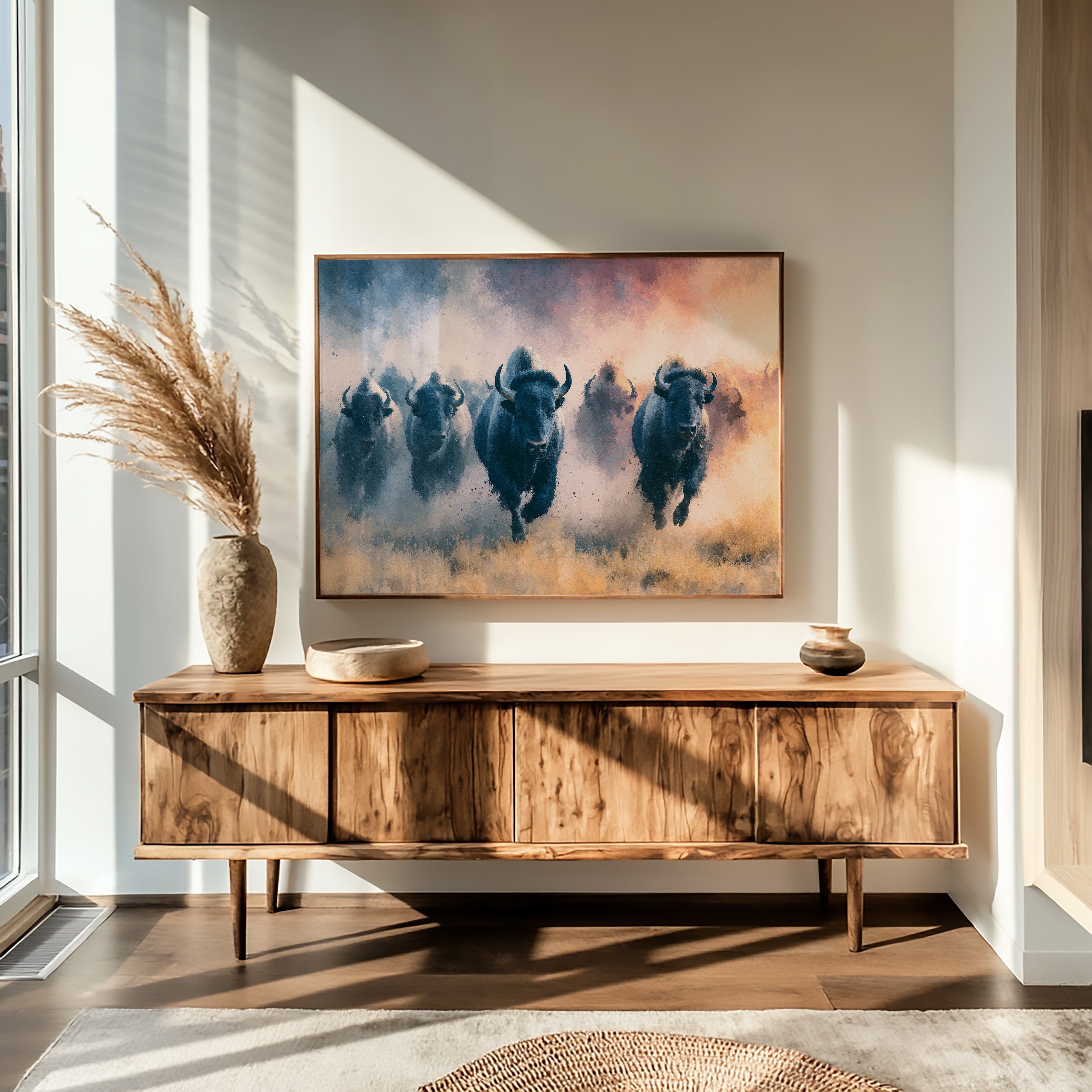Bison Stampede Through Golden Dust