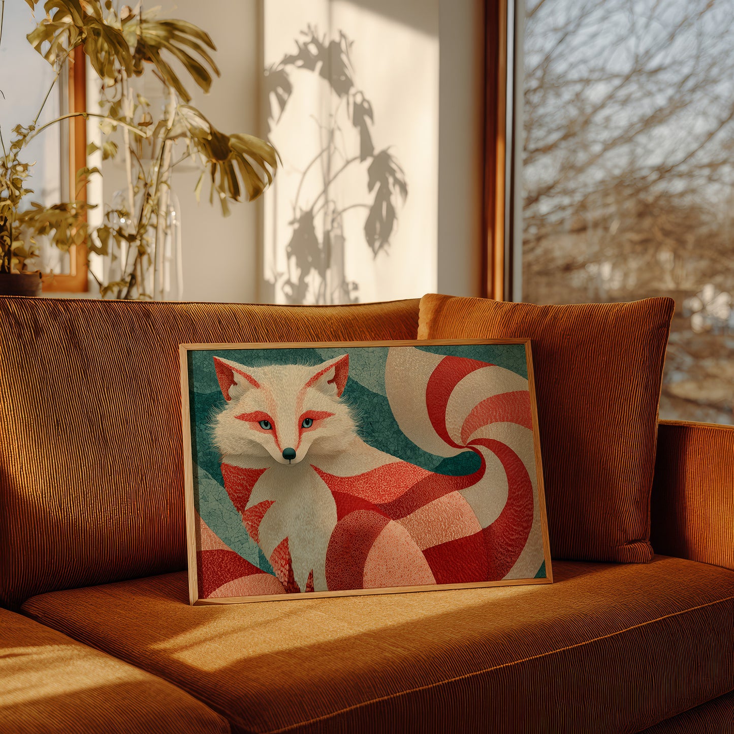 Nine-Tailed Fox in Crimson Swirls